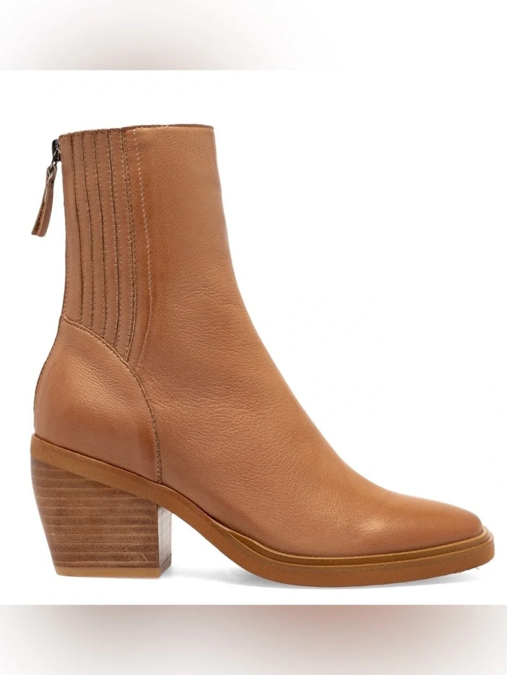 SILENT D  Tan Leather Ankle Boot - Classic Block Heel